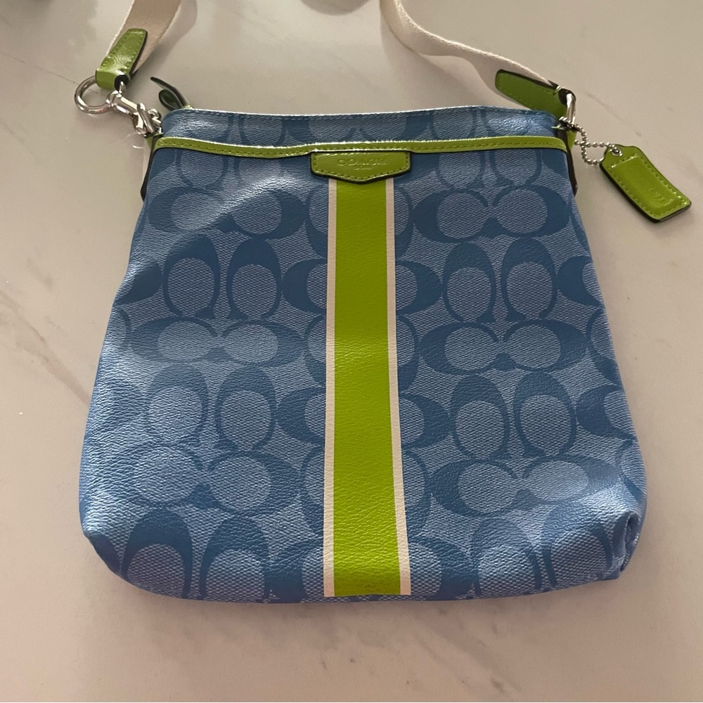 NWT Coach Signature Embossed PVC Shoulder Crossbody Bag Blue Green - Picture 14 of 14